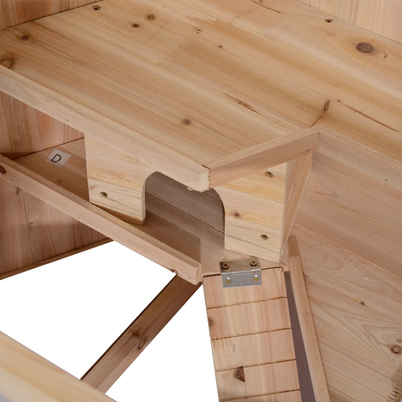 PawHut Kleintierkäfig mit Rampe 115 cm x 60 cm x 55 cm, Wippe Tannenholz Natur