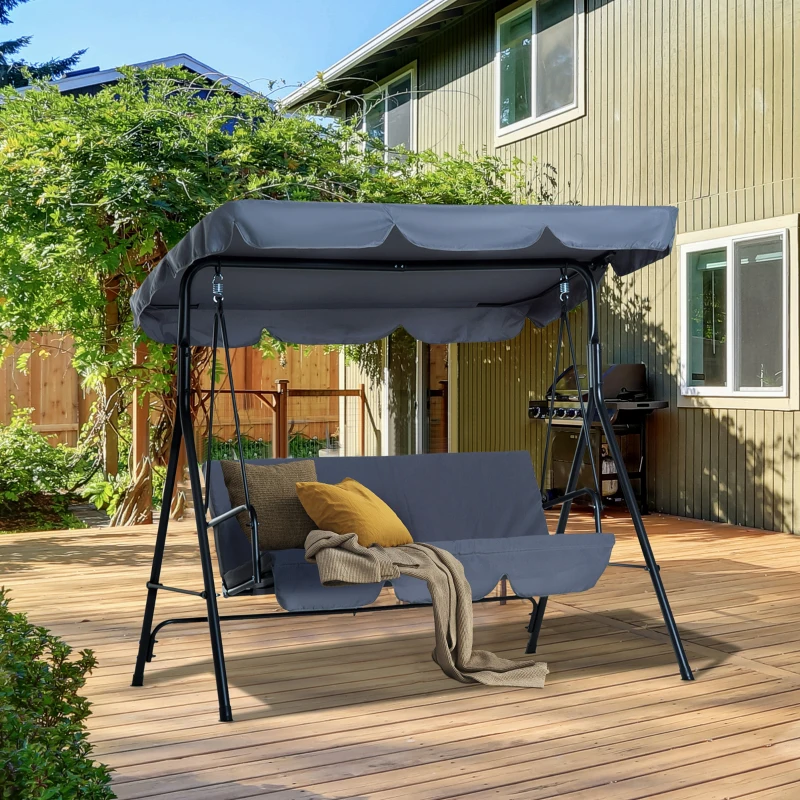 Outsunny® hollywoodschommel tuinschommel 3-zits schommelbank met dak staal 172 x 110 x 152 cm grijs