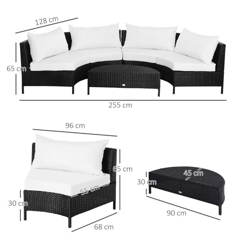 Outsunny Canapea de Extern in PE Rattan Negru cu Perna Alb , Set 5 Bucati cu Masuta(m-3)