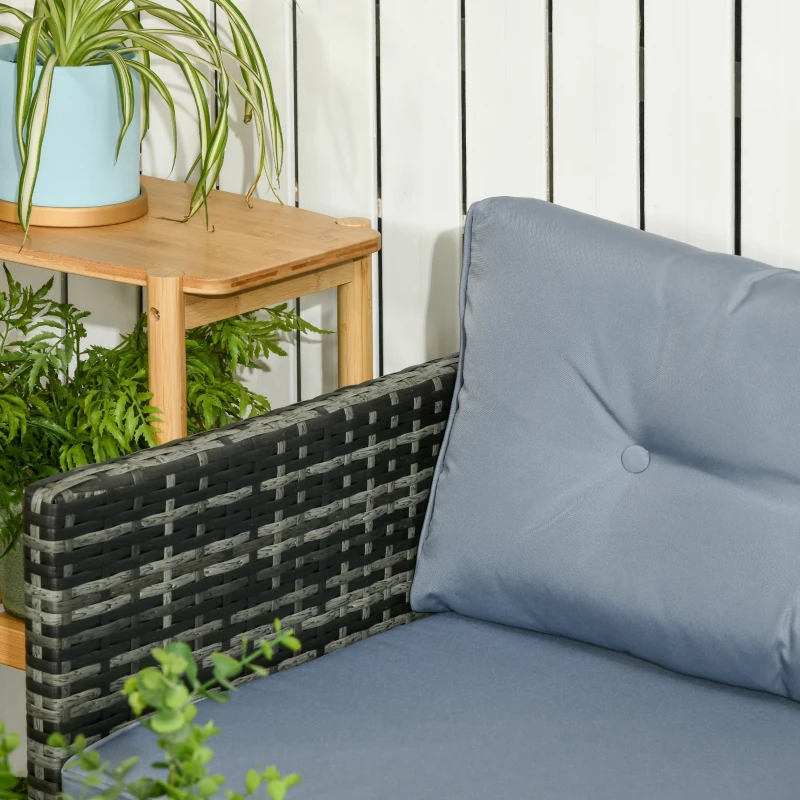 Outsunny Mobilier pentru gradina cu canapea 2 locuri, sezlong si masuta, set pentru gradina din ratan PE si geam cu perne, gri
