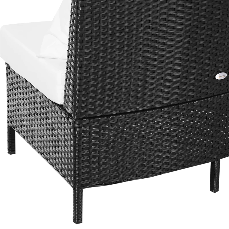 Outsunny Canapea de Extern in PE Rattan Negru cu Perna Alb , Set 5 Bucati cu Masuta(m-7)