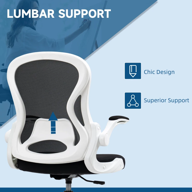 Vinsetto Scaun ergonomic inalt pentru birou, pentru stat in picioare, cotiere rabatabile, suport lombar, inaltime reglabila, negru