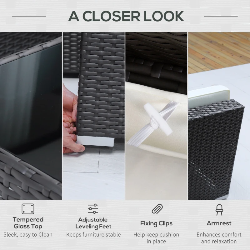 Outsunny set mobilier de exterior din ratan, 7 piese, maro