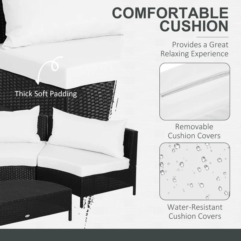 Outsunny Canapea de Extern in PE Rattan Negru cu Perna Alb , Set 5 Bucati cu Masuta(m-5)