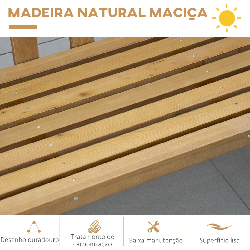 Outsunny Banco de Jardim de 3 Lugares Banco de Exterior de Madeira com Encosto de Ripas 144x60x77 cm Madeira