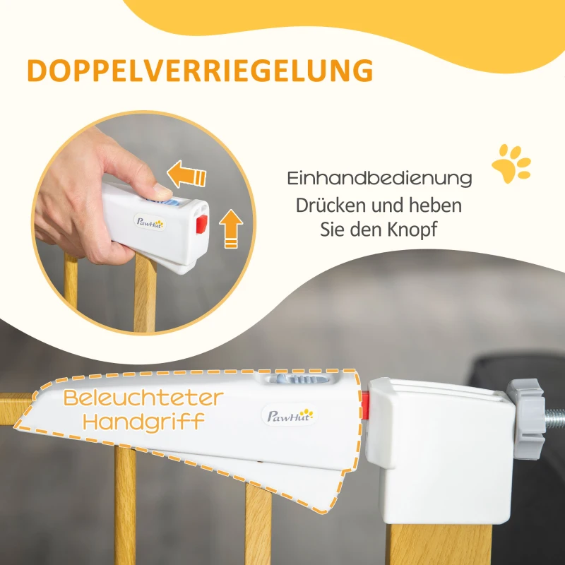 PawHut Türschutzgitter für Hunde, Einhandbedienung, Doppelverriegelung, leuchtender Griff, 103 cm x 4 cm x 76 cm