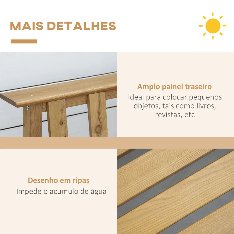 Outsunny Banco de Jardim de 3 Lugares Banco de Exterior de Madeira com Encosto de Ripas 144x60x77 cm Madeira