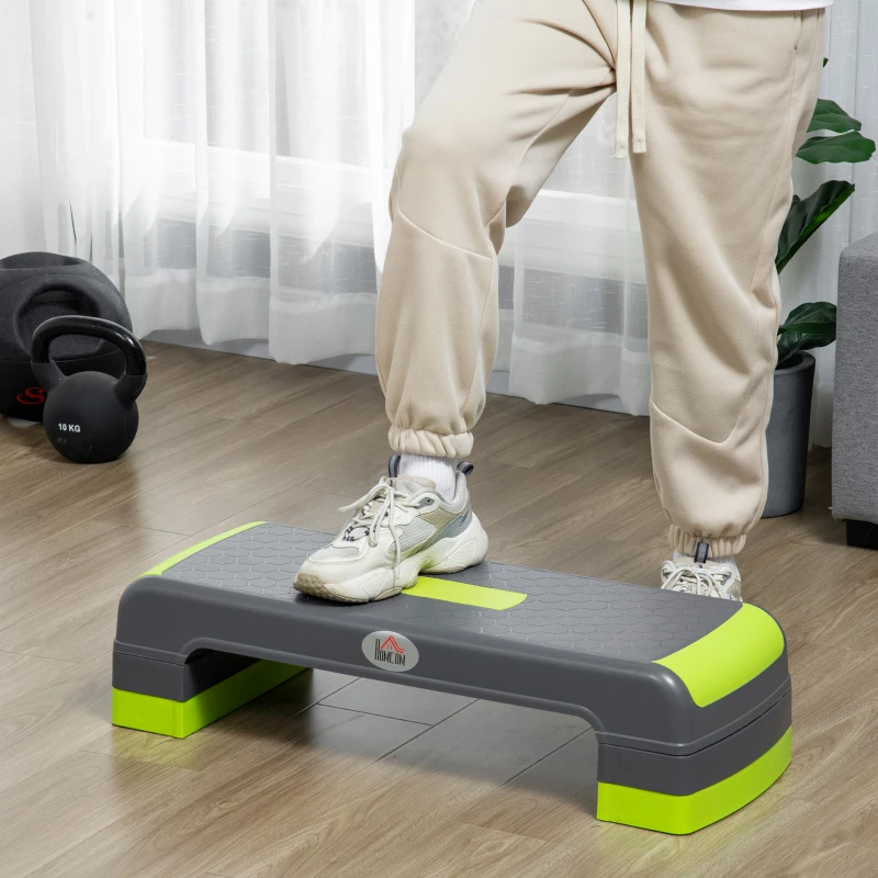 HOMCOM Plataforma Step para Deporte y Gimnasia con Altura Regulable en 10/15/20 cm Carga 150 kg 78x28x20 cm Gris y Verde
