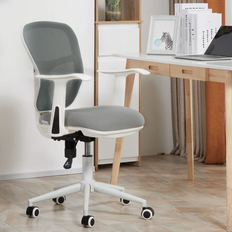 Vinsetto Silla de Oficina Ergonómica Silla Escritorio Giratoria con Altura Ajustable Reposabrazos Soporte Lumbar Respaldo de Malla Transpirable 57x58,8x88-96 cm Gris