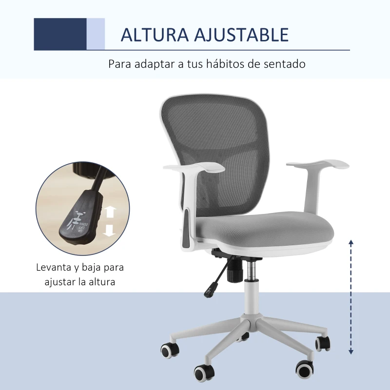 Vinsetto Silla de Oficina Ergonómica Silla Escritorio Giratoria con Altura Ajustable Reposabrazos Soporte Lumbar Respaldo de Malla Transpirable 57x58,8x88-96 cm Gris