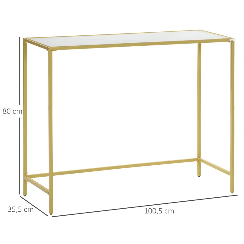 HOMCOM Consola Mesa de Entrada con Vidrio y Marco de Acero Mueble Recibidor para Pasillo Salón 100,5x35,5x80 cm Blanco