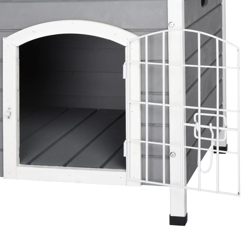 PawHut Caseta para Perros de Madera Jaula Casa para Mascotas con Puerta de Alambre con Cerradura y Asas Huecas Laterales para Interior y Exterior 80x55x53,5 cm Gris