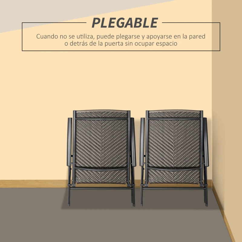 Outsunny Set de 2 Sillas Plegables de Ratán Jardín con Respaldo Alto y Ajustable de 7 Posiciones para Patio Terraza Exteriores 57x67,5x104 cm Gris