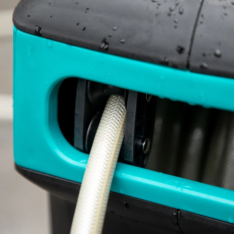 Outsunny Carrete de Manguera de Jardín 20M+1,95M Manguera de Riego Montado en Pared Enrollador Automático con 7 Modos de Pulverización 180° Giratorio 52x43x24 cm Negro y Verde