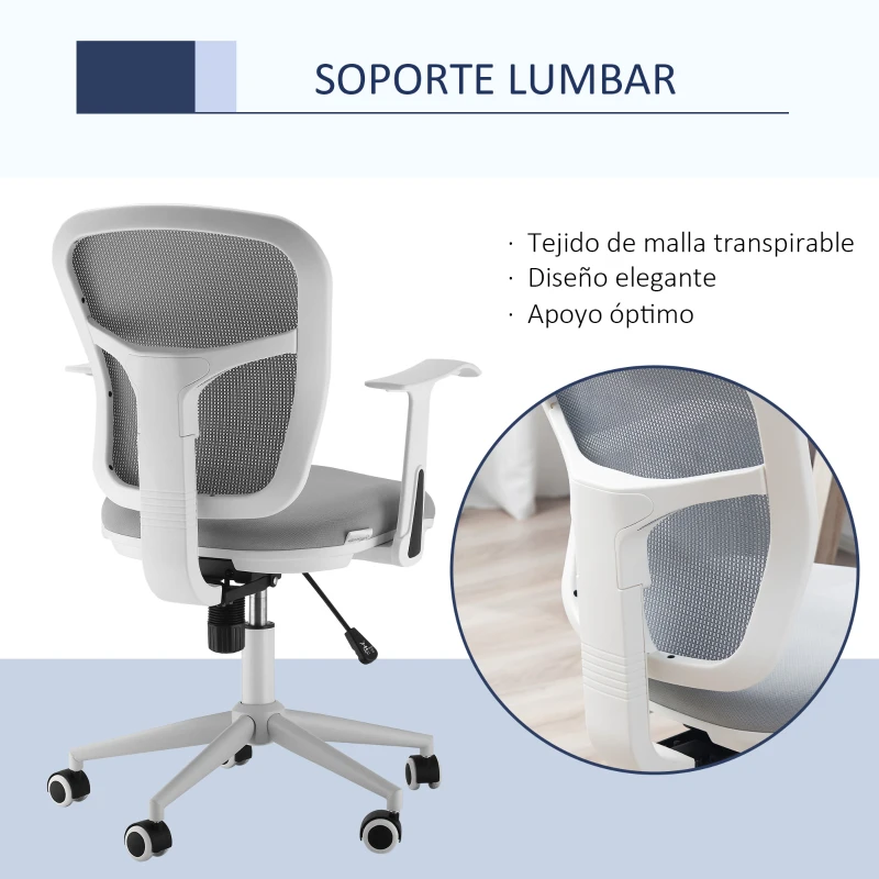 Vinsetto Silla de Oficina Ergonómica Silla Escritorio Giratoria con Altura Ajustable Reposabrazos Soporte Lumbar Respaldo de Malla Transpirable 57x58,8x88-96 cm Gris