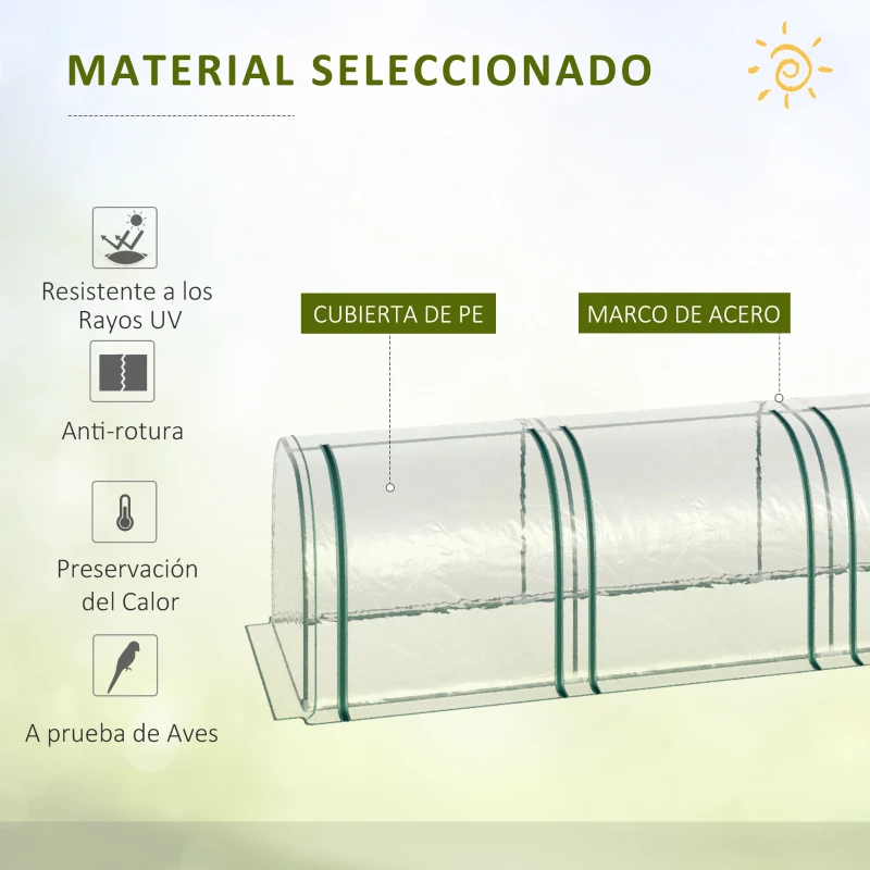 Outsunny Invernadero Caseta 400x100x80cm para Jardín Terraza Cultivo de Plantas Semilla Invernadero de Jardín Vivero Casero tipo Túnel Marco Acero y PVC