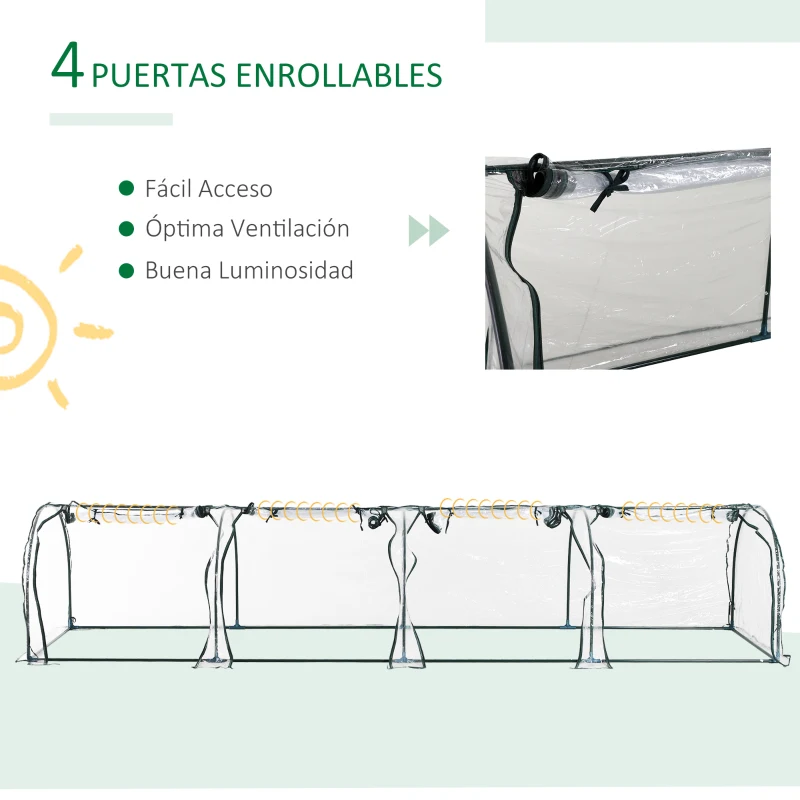 Outsunny Invernadero Caseta 400x100x80cm para Jardín Terraza Cultivo de Plantas Semilla Invernadero de Jardín Vivero Casero tipo Túnel Marco Acero y PVC
