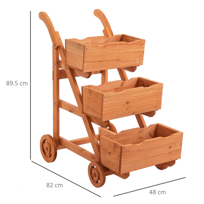 Outsunny Fioriera da Balcone Verticale a 3 Livelli, Carrello Porta Piante da Esterno Portafiori in Legno con Foro di Drenaggio e 4 Ruote, 48 x 82 x 89.5cm