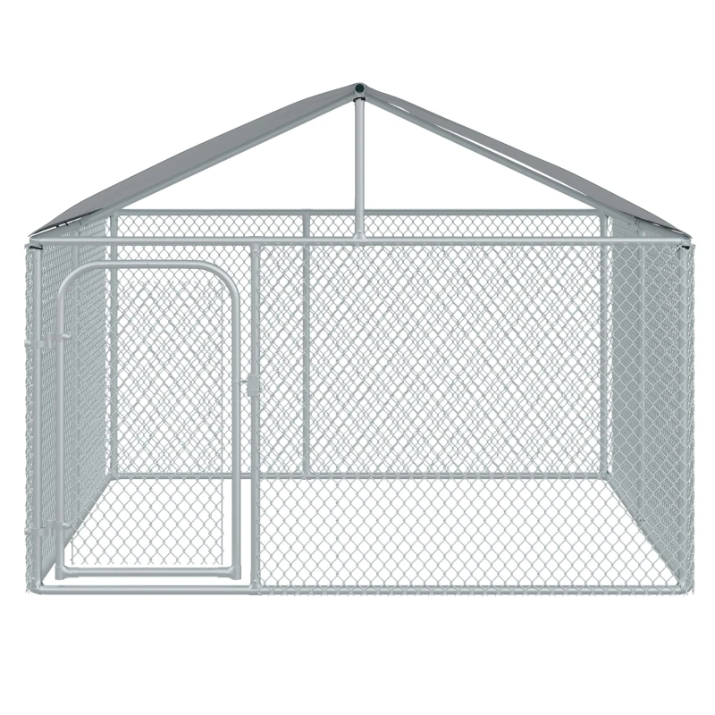 PawHut Perrera de Exterior con Toldo Jaula para Perros Mascotas de Metal Galvanizado con Cerradura para Jardín Patio 230x230x172 cm Plata