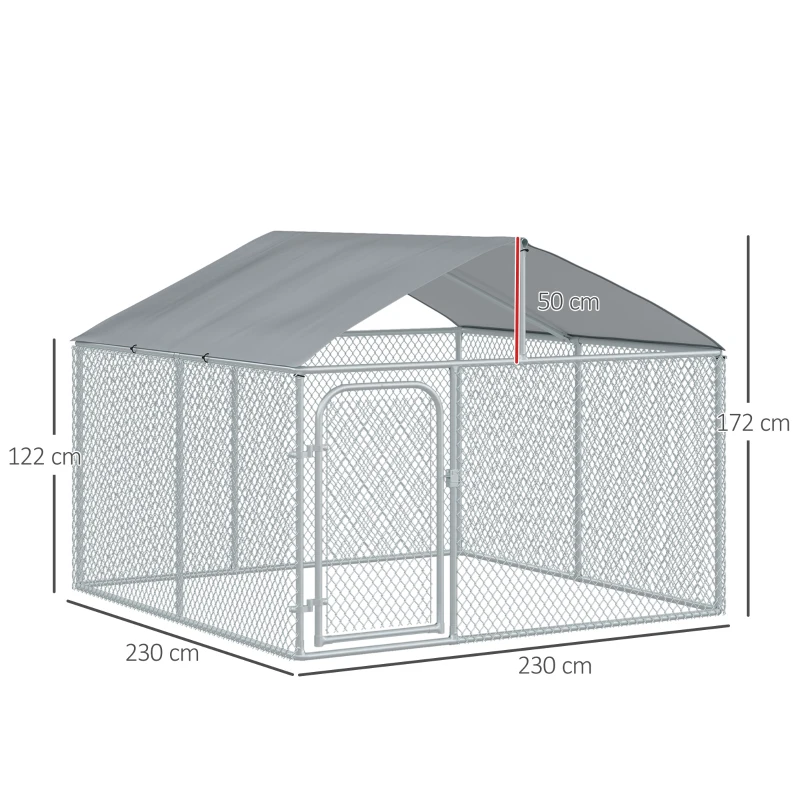 PawHut Perrera de Exterior con Toldo Jaula para Perros Mascotas de Metal Galvanizado con Cerradura para Jardín Patio 230x230x172 cm Plata