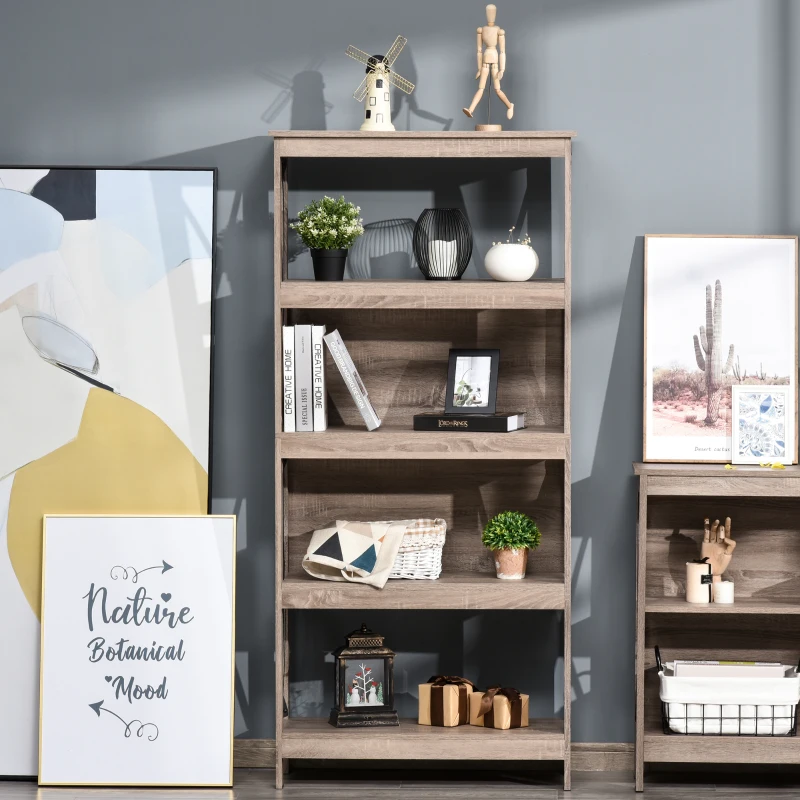 HOMCOM Estantería Librería de 4 Niveles con Laterales Reforzados de Metal para Sala de Estar Oficina Estudio 80x32x167,5 cm Marrón Rústico