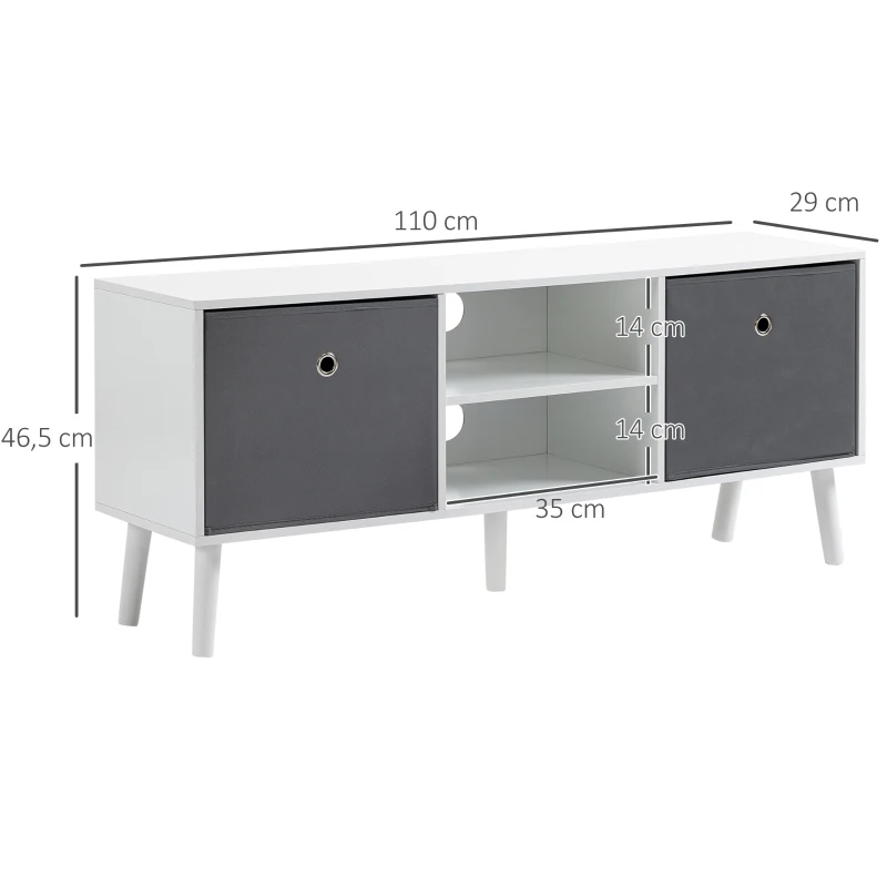 HOMCOM Mueble de TV para Televisores de hasta 50" con 2 Cajones de Tela y Estantes Abiertos110x29x46,5 cm Blanco y Gris