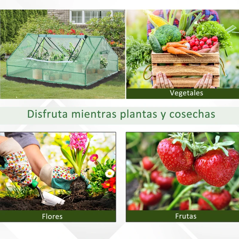Outsunny Invernadero de Terraza Jardín 180x140x80 cm Tipo Caseta de Acero Plástico con Puertas y Ventanas Enrollables para Cultivo de Plantas Verduras Flores Verde