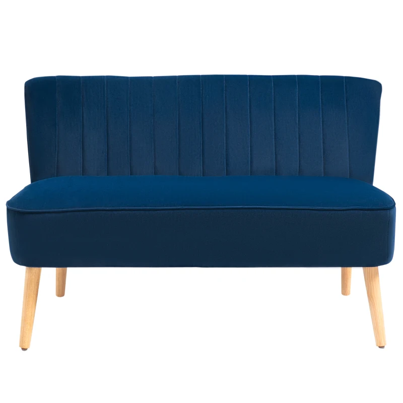 HOMCOM Modern Velvet Double Seat Sofa w/ Wood Frame Foam Padding High Back Soft Comfortable Compact Couch Blue