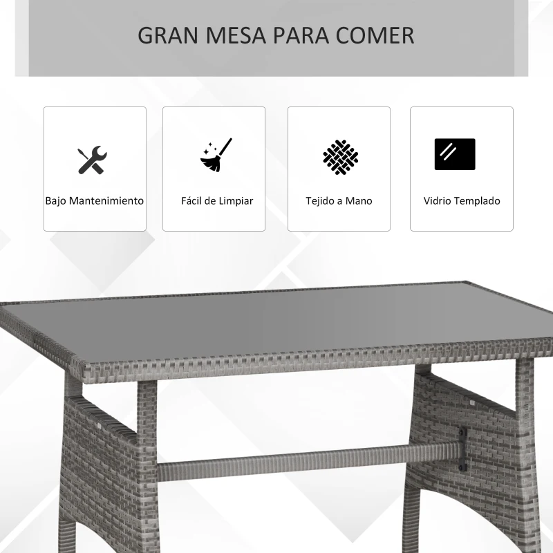 Outsunny Conjunto de Muebles de Ratán 6 Piezas de Jardín Juego de Sofás de 2 Plazas Taburete y Mesa de Comedor con Cojines Acolchados Patio Terraza Balcón Gris y Caqui