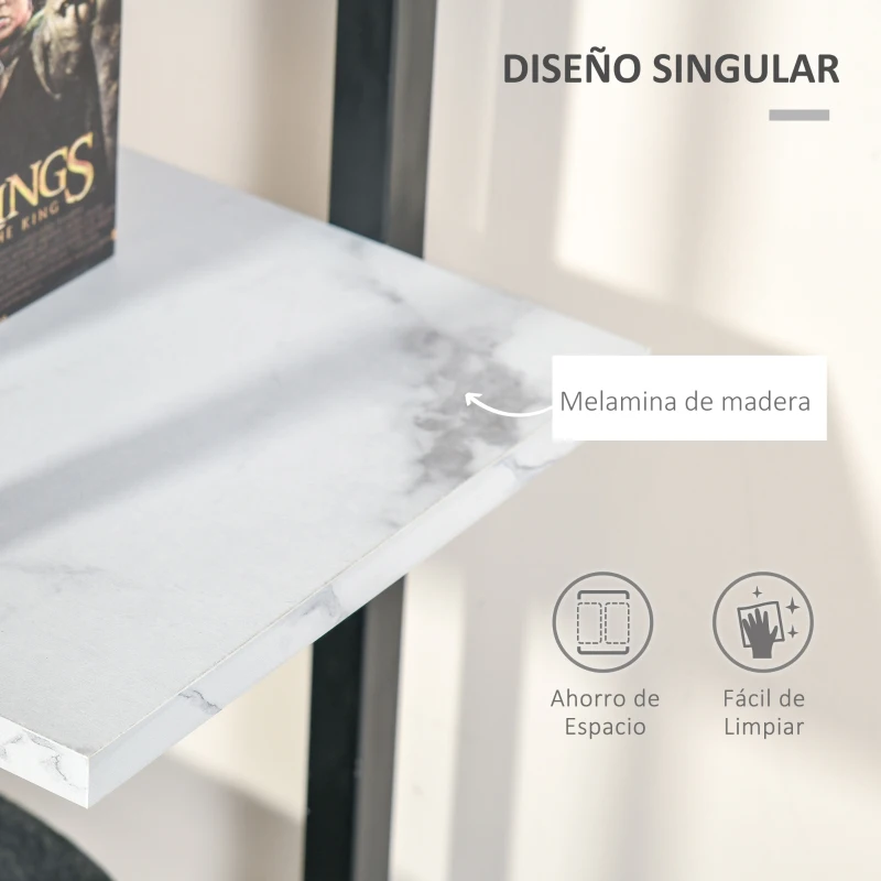 HOMCOM Estantería de 4 Niveles Librería de Almacenamiento con Estantes en Efecto de Mármol Moderno para Salón Oficina Cocina Dormitorio 92x35x152 cm Negro y Blanco
