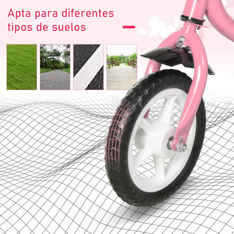 HOMCOM Bicicleta sin Pedales Infantil Altura Ajustable para Principiantes de +3 Años con Ruedas con Relieve Diseño Novedoso Bicicleta de Equilibrio 71x32x56 cm Rosa