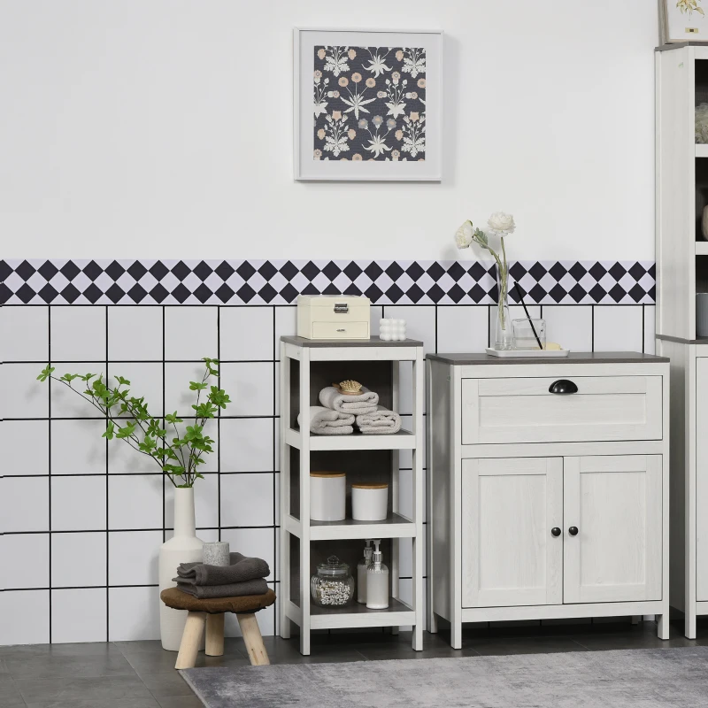 kleankin Estantería de Suelo para Baño de 3 Niveles Estante de Almacenaje Multiusos para Cocina Salón 32x30x82 cm Blanco