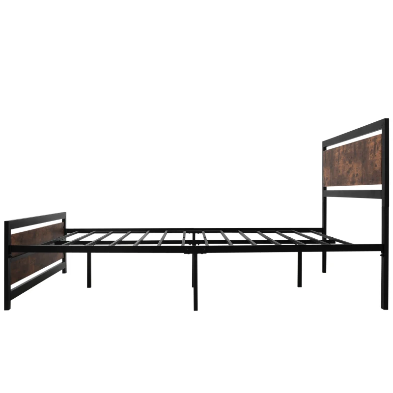 HOMCOM Marco de Cama Doble de Metal para Colchón 150x200 cm con Cabecera de Madera Estructura de Cama con Espacio Bajo de Almacenamiento 160x208x103 cm Negro y Marrón Rústico