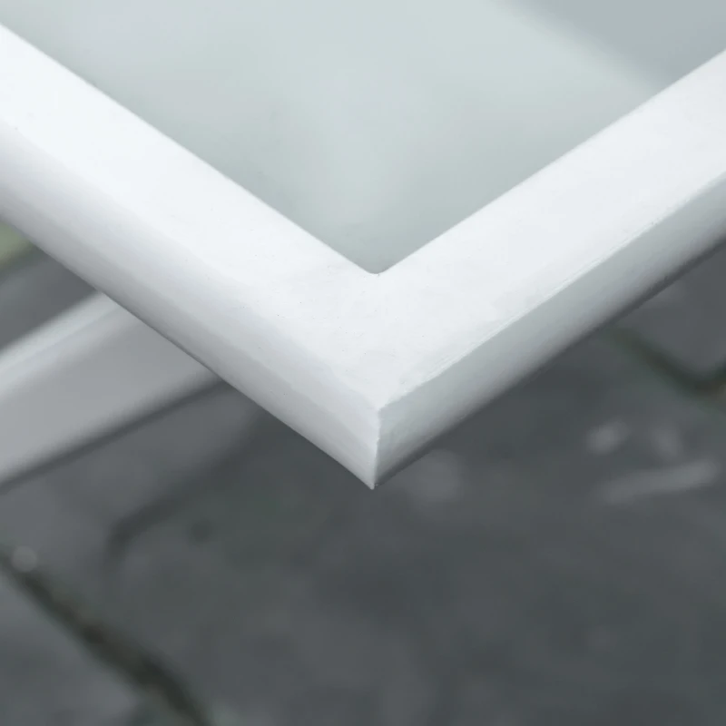 Outsunny Mesa de Jardín de Metal Plegable Mesa de Camping Rectangular de Vidrio Templado con Agujero para Sombrilla para Picnic Terraza Balcón 110x70x70 cm Blanco