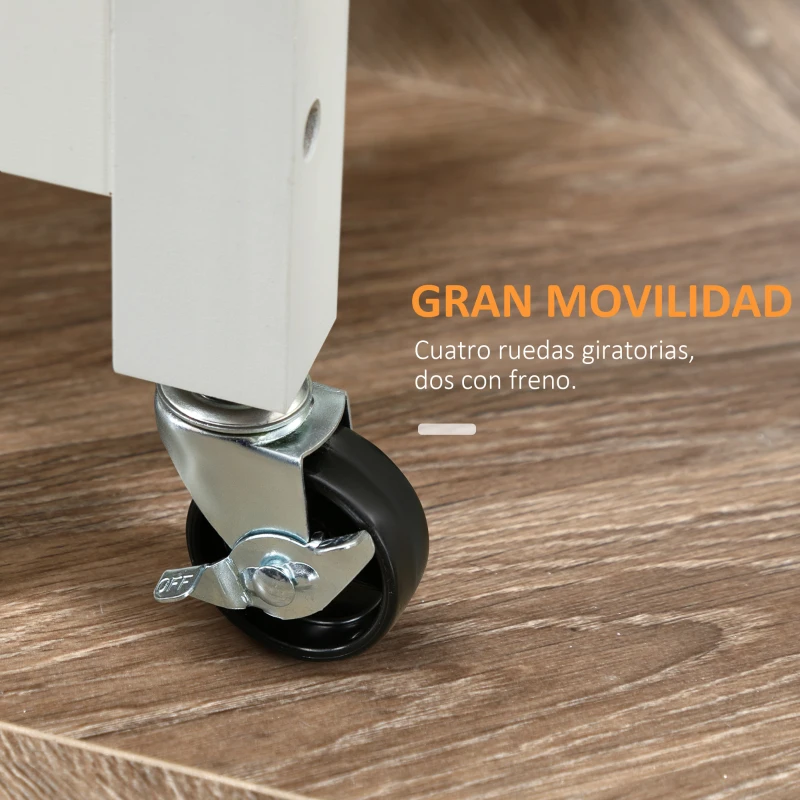 HOMCOM Carro de Cocina con Ruedas Carrito de Servicio con Cajón Armario Balda Interior Ajustable y 3 Estantes Abiertos para Comedor Restaurante 92x40x84 cm Blanco