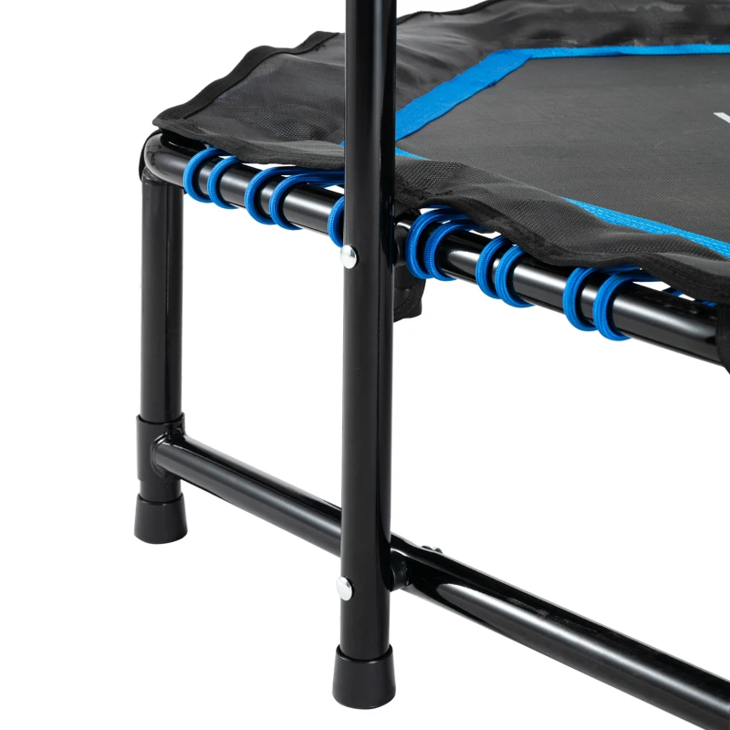 HOMCOM Trampolín de Fitness Ø122 cm Cama Elástica con Mango Ajustable de 3 Niveles 122-138 cm Funda Protectora y Marco de Acero para Interiores y Exteriores Negro y Azul