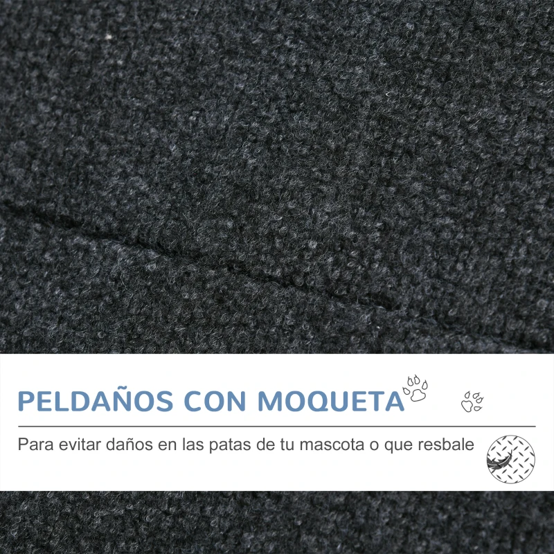 PawHut Escalera de Madera para Perros Plegable 2 en 1 Rampa para Mascotas con 4 Escalones Antideslizantes para Acceso al Sofá y Cama Alta 122x44x62 cm Negro y Natural