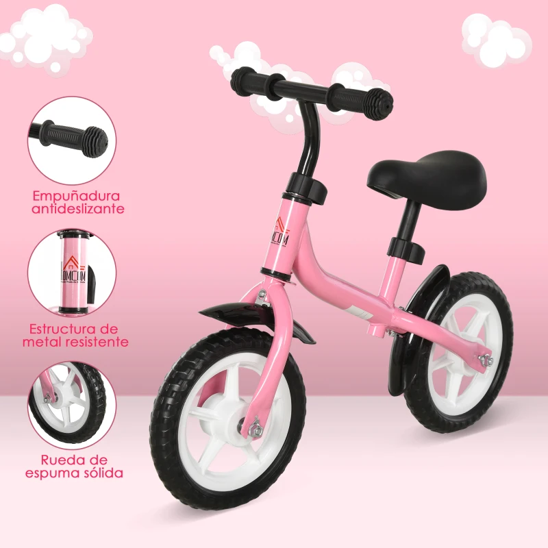HOMCOM Bicicleta sin Pedales Infantil Altura Ajustable para Principiantes de +3 Años con Ruedas con Relieve Diseño Novedoso Bicicleta de Equilibrio 71x32x56 cm Rosa