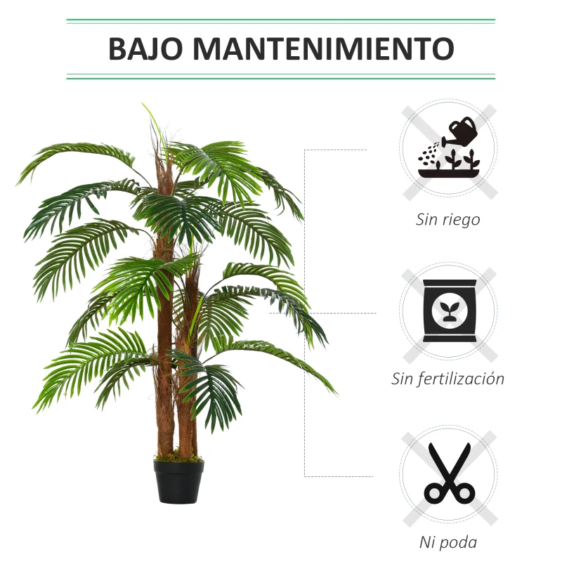 Outsunny Planta Artificial Palmera Altura 120 cm Árbol Artificial con 3 Troncos y 19 Hojas para Decoración Hogar Oficina Ø16x120 cm Verde