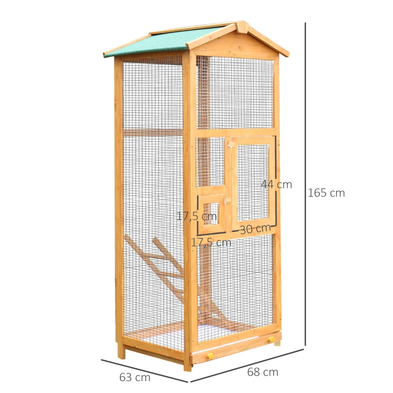 PawHut Jaula para Pájaros Grande de Madera de Abeto con 2 Puertas Bandeja Extraíble y Techo Asfáltico 68x63x165cm Madera