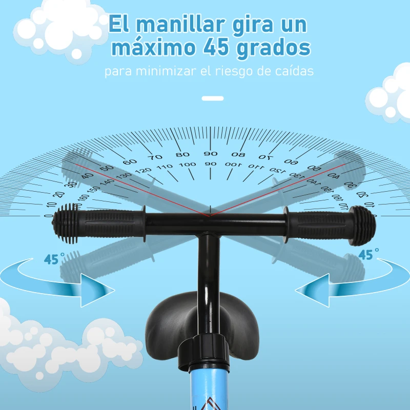 HOMCOM Bicicleta sin Pedales Infantil Altura Ajustable para Principiantes de +3 Años con Ruedas con Relieve Diseño Novedoso Bicicleta de Equilibrio 71x32x56 cm Azul