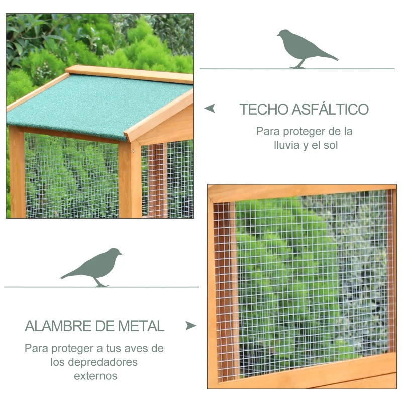 PawHut Jaula para Pájaros Grande de Madera de Abeto con 2 Puertas Bandeja Extraíble y Techo Asfáltico 68x63x165cm Madera