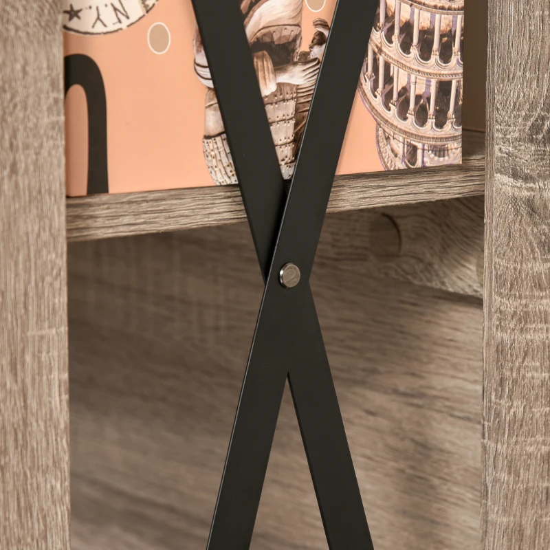 HOMCOM Estantería Librería de 4 Niveles con Laterales Reforzados de Metal para Sala de Estar Oficina Estudio 80x32x167,5 cm Marrón Rústico