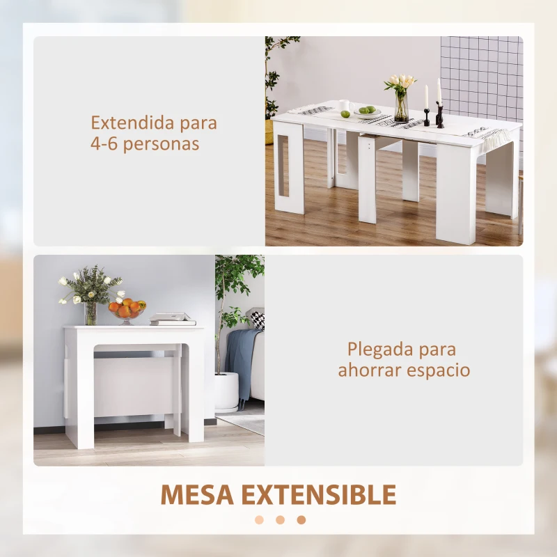 HOMCOM Mesa de Comedor Extensible para 4-6 Personas Mesa Auxiliar Multifuncional para Estudio Cocina 180x85x75 cm Blanco