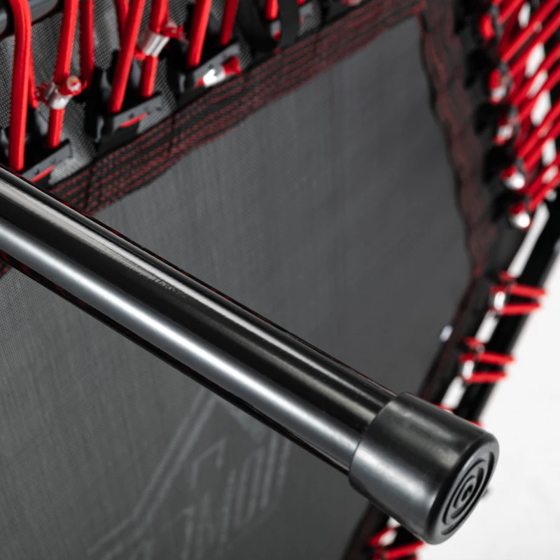 HOMCOM Trampolín de Fitness Ø122 cm Cama Elástica con Mango Ajustable de 3 Niveles 122-138 cm Funda Protectora y Marco de Acero para Interiores y Exteriores Negro y Rojo