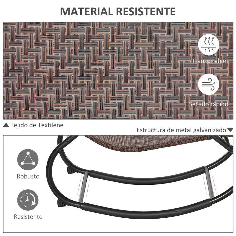 Outsunny Tumbona Mecedora de Exterior con Reposabrazos Reposacabezas y Efecto de Ratán para Jardín Terraza Patio Carga Máx. 160 kg 157x60x80 cm Marrón