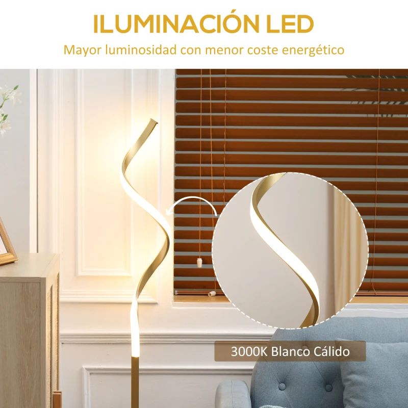 HOMCOM Lámpara de Pie de Metal de Estilo Moderno con Luces LED para Salón Dormitorio Oficina 20,5x20,5x147 cm Dorado