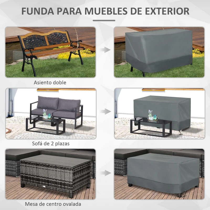 Outsunny Funda Protectora para Muebles de Jardín Tela Oxford 600D Impermeable Cubierta de Muebles de Mesas Sillas Sofás Exterior con Cordón y Hebilla 190,5x72x76 cm Gris