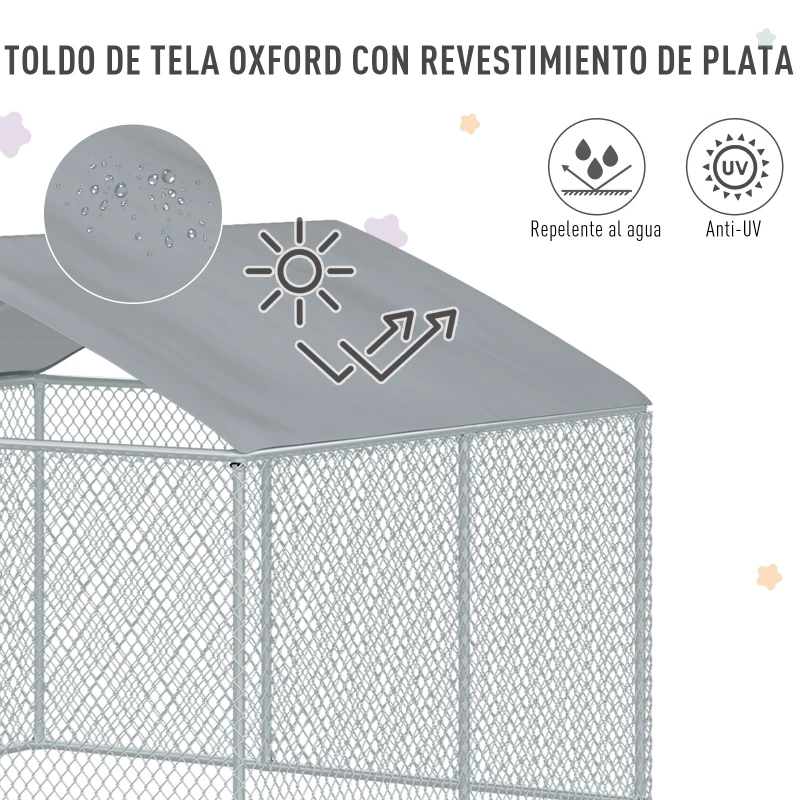 PawHut Perrera de Exterior con Toldo Jaula para Perros Mascotas de Metal Galvanizado con Cerradura para Jardín Patio 230x230x172 cm Plata