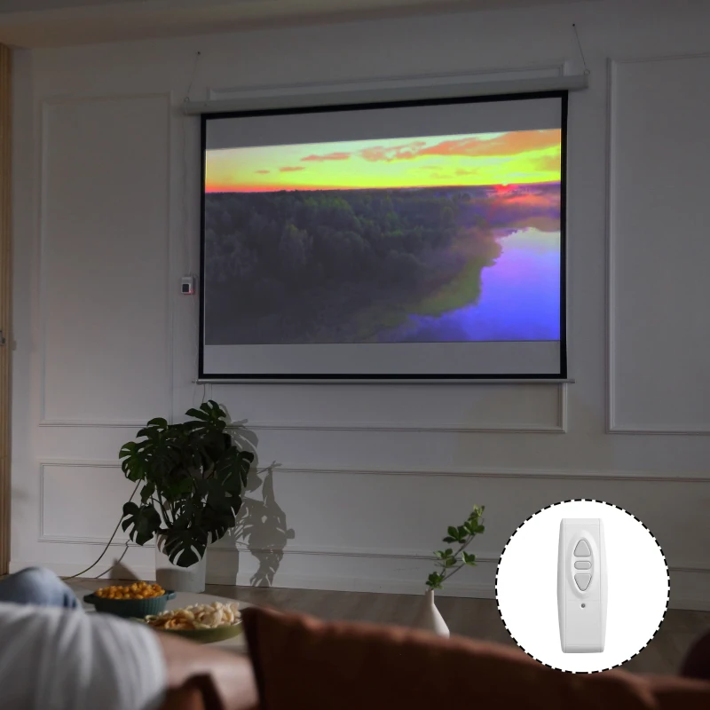 HOMCOM Tela de Projeção Elétrica Portátil Universal100" 4:3 com Controlo Remoto Suspensa na Parede 203x152 cm Branco